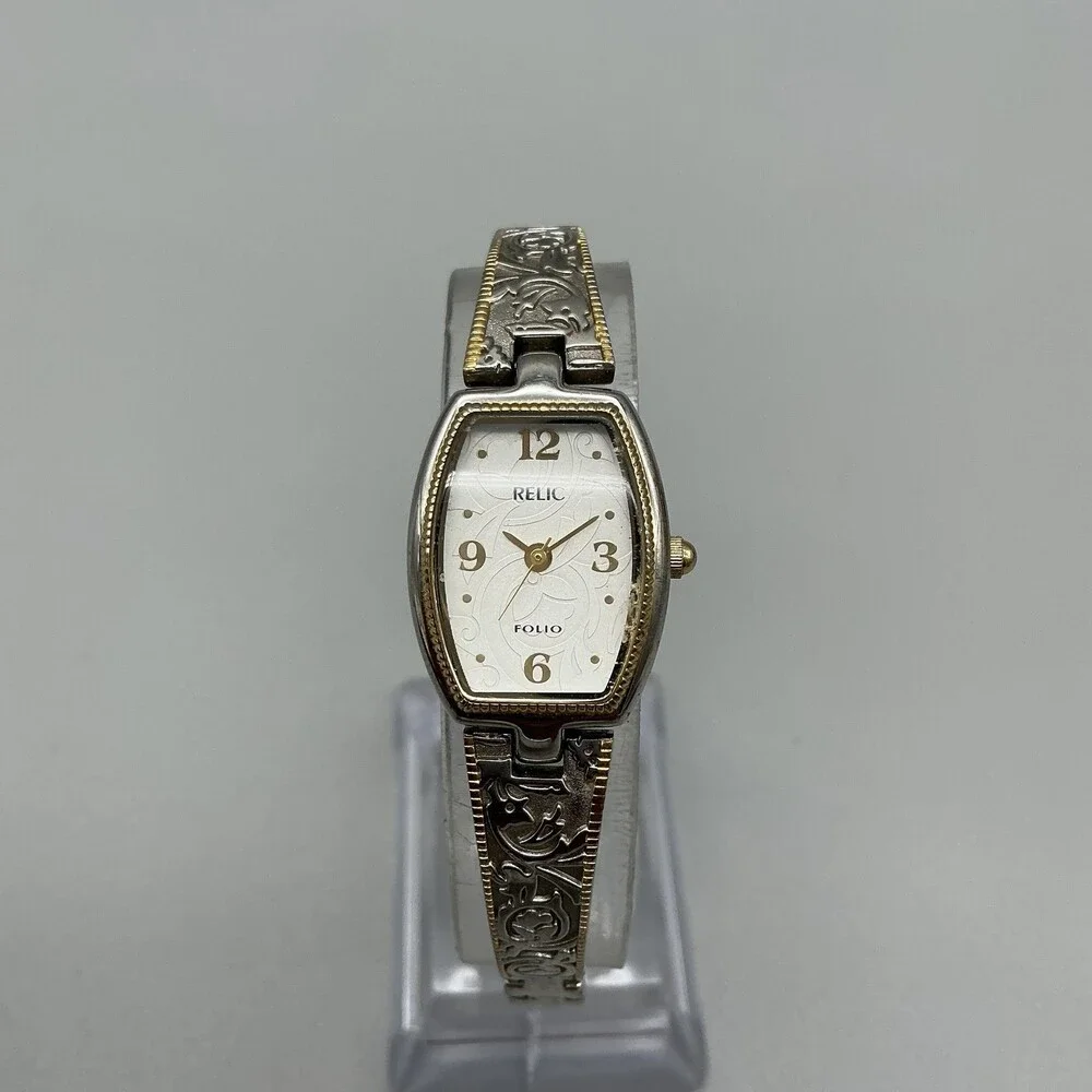 Relic Folio Womens Watch 18mm Two Tone Scrolled Band New Battery 6.75